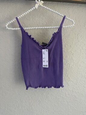Urban Outfitters Purple Ribbed Ruffle-Trim Cami